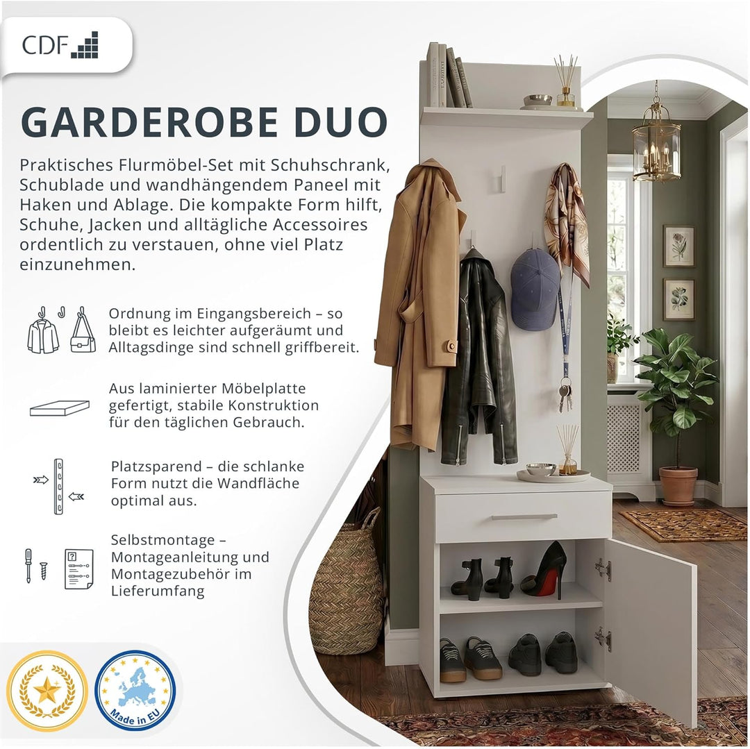 CDF Kleiderständer - Schuhschrank mit Garderobe - Farbe: Kaschmir (beige) - Einer Schublade auf klei