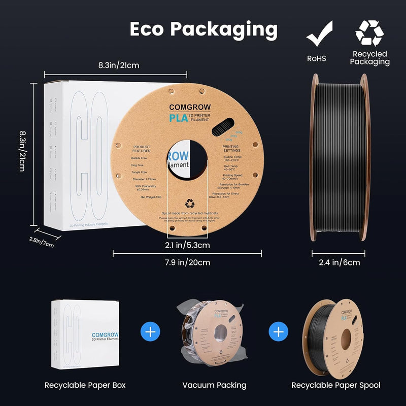 PLA 3D-Drucker Filament, 3D-Drucker PLA Filament 1,75 mm, Massgenauigkeit +/- 0,02 mm, 1KG Spule PLA