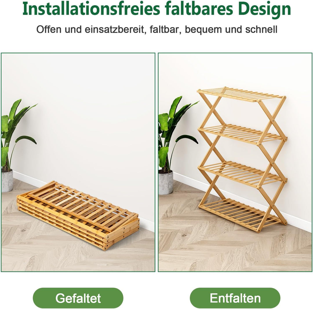Trintion Schuhregal, 50×70cm Faltbares Schuhregal Aus Bambus Mit 4 Ebenen, 12 Paar Schuhe Schmal, Ho