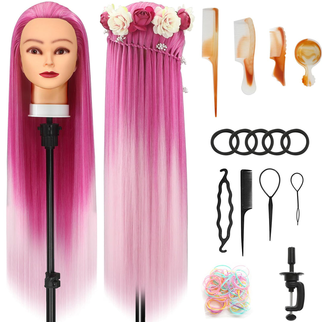 Trainingsköpfe, 28 Zoll Frisierkopf für Friseure, 100% Kunstfaser Haar Übungskopf, mit DIY Strickset