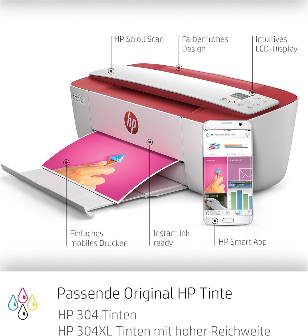 HP DeskJet 3764 Multifunktionsdrucker (Drucken, Scannen, Kopieren, WLAN, Airprint, mit 2 Probemonate