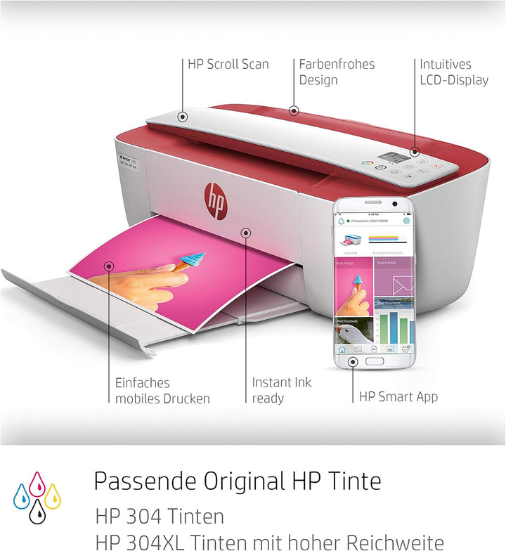 HP DeskJet 3764 Multifunktionsdrucker (Drucken, Scannen, Kopieren, WLAN, Airprint, mit 2 Probemonate