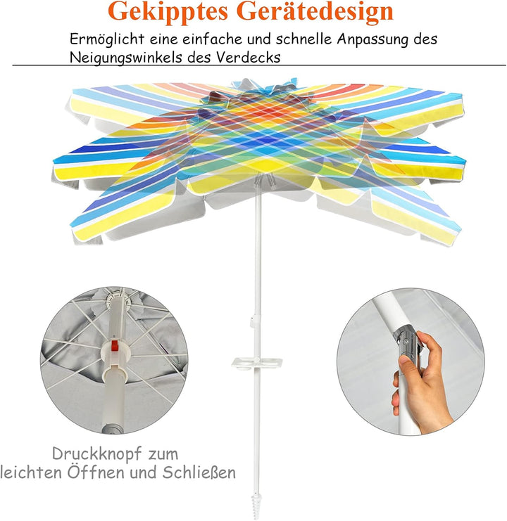 GOPLUS Strandschirm, Sonnenschirm um 30° knickbar, Gartenschirm UV 50+, Tischschirm mit Bodenhülse,