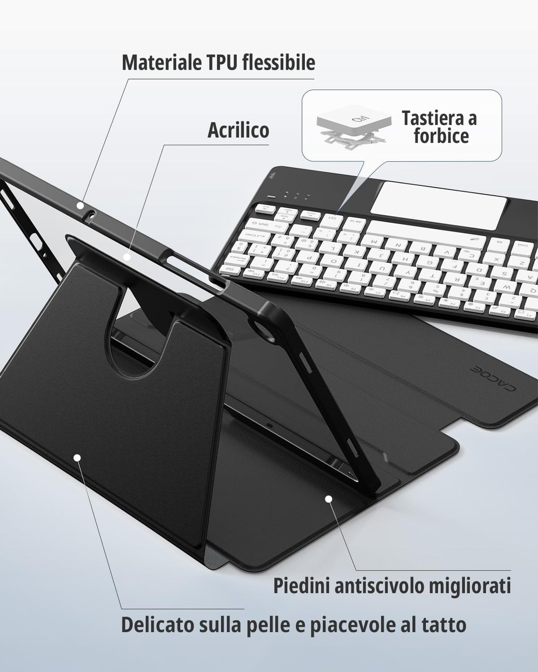 CACOE Drehbare Hülle mit Tastatur für Samsung Galaxy Tab A9 Plus 11 Zoll mit Touchpad, 7-Farbige Bel