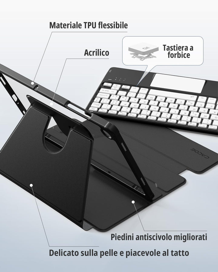 CACOE Drehbare Hülle mit Tastatur für Samsung Galaxy Tab A9 Plus 11 Zoll mit Touchpad, 7-Farbige Bel