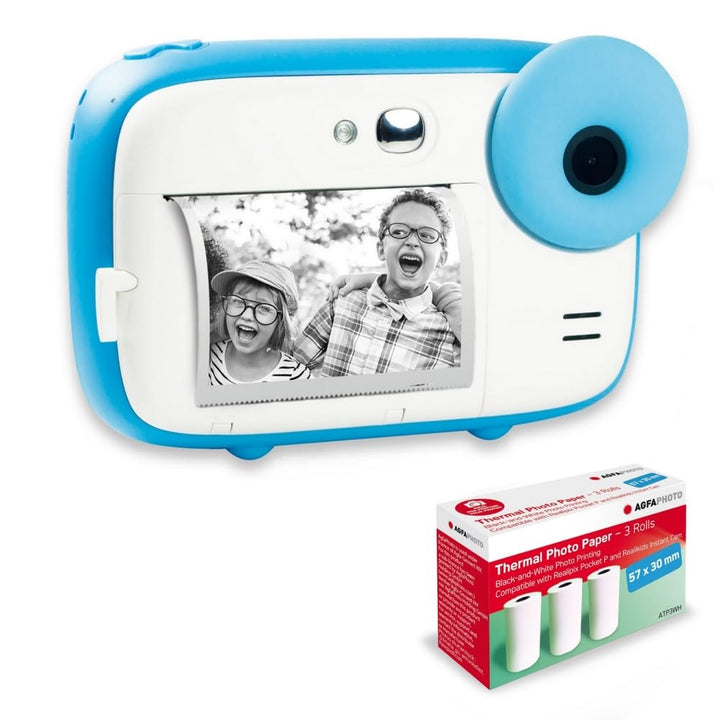 AGFA Photo Realikids Instant Cam + 3 Rollen Thermopapier, ATP3WH – Sofortbildkamera für Kinder, LCD-