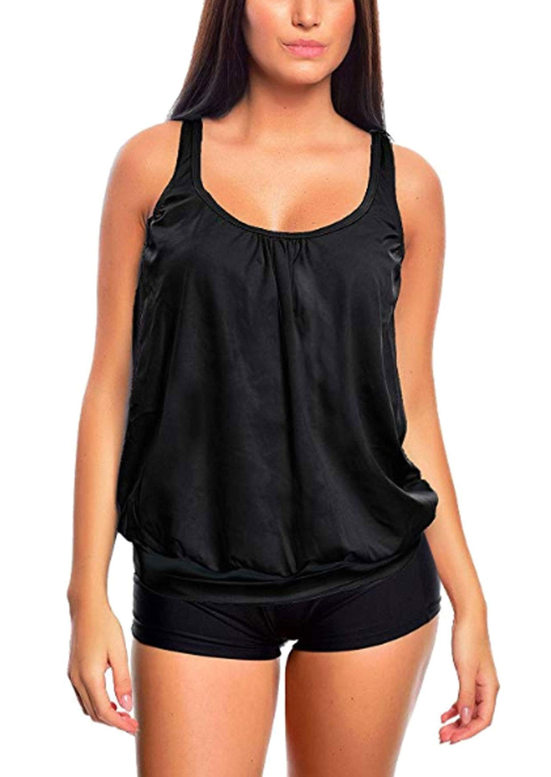 Octopus Oversize Damen Tankini Set Bauchweg mit Slip, Hotpants oder High Waist f5465 58 Tankini Schw