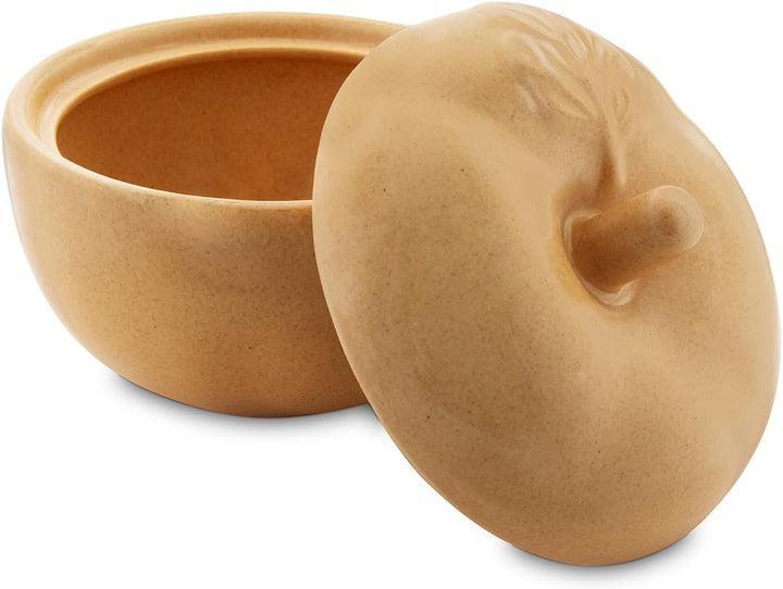 Bunzlauer Keramik Apfel-Bräter Bratapfelbräter mit Deckel Ø12,6 cm H11,6 cm (Dekor SAND), Dekor Sand