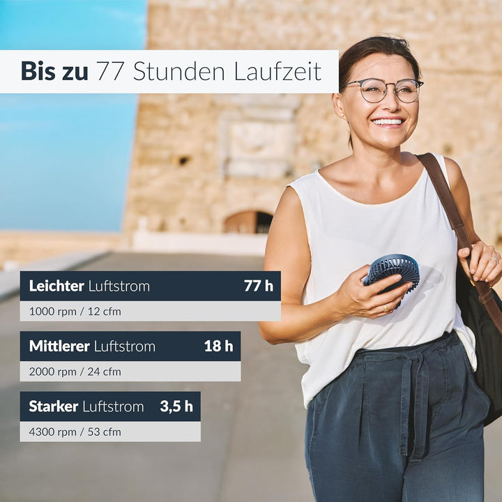 ARCTIC Summair 2Go (blau) - Wiederaufladbarer Handventilator mit Standfuss | Stufenlos regelbar, 4-7