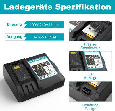 Energup 18V 5.5Ah Ersatzakku für Makita Akku 18V mit Ladegerät DC18RC Kompatibel mit Makita Ladegerä