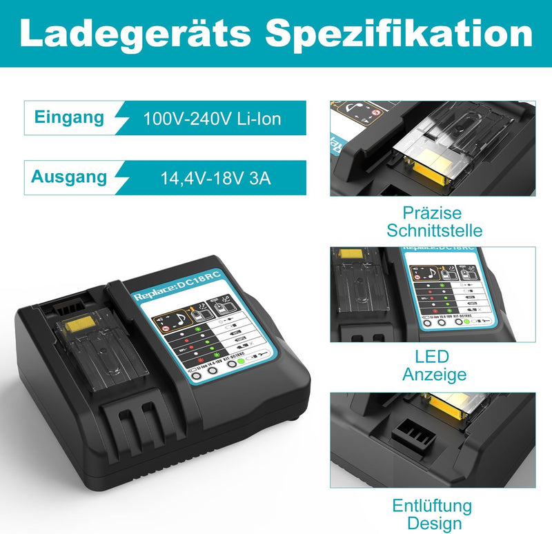 Energup 18V 5.5Ah Ersatzakku für Makita Akku 18V mit Ladegerät DC18RC Kompatibel mit Makita Ladegerä