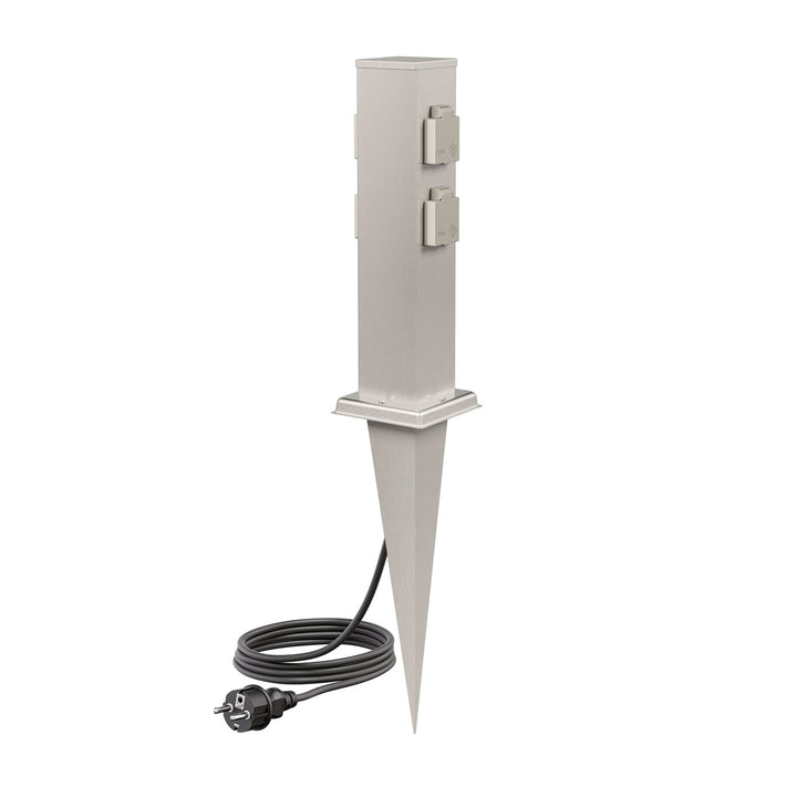 ledscom.de Garten-Steckdosen-Säule Polly mit Erdspiess und 2m Kabel für aussen, 4-Fach, Edelstahl, e