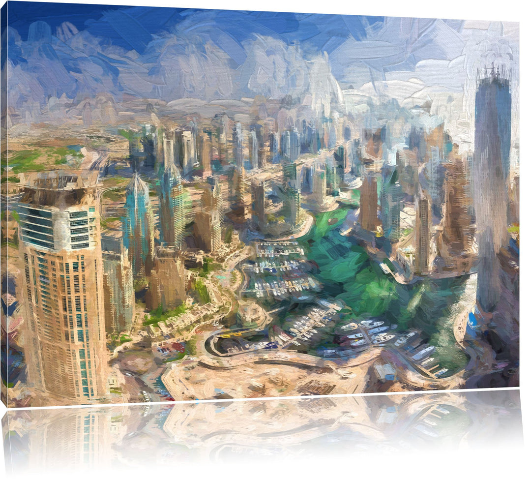 Pixxprint Dubai Hotel Burj al Arab Pinsel Effekt, Format: 100x70 auf Leinwand, 100x70