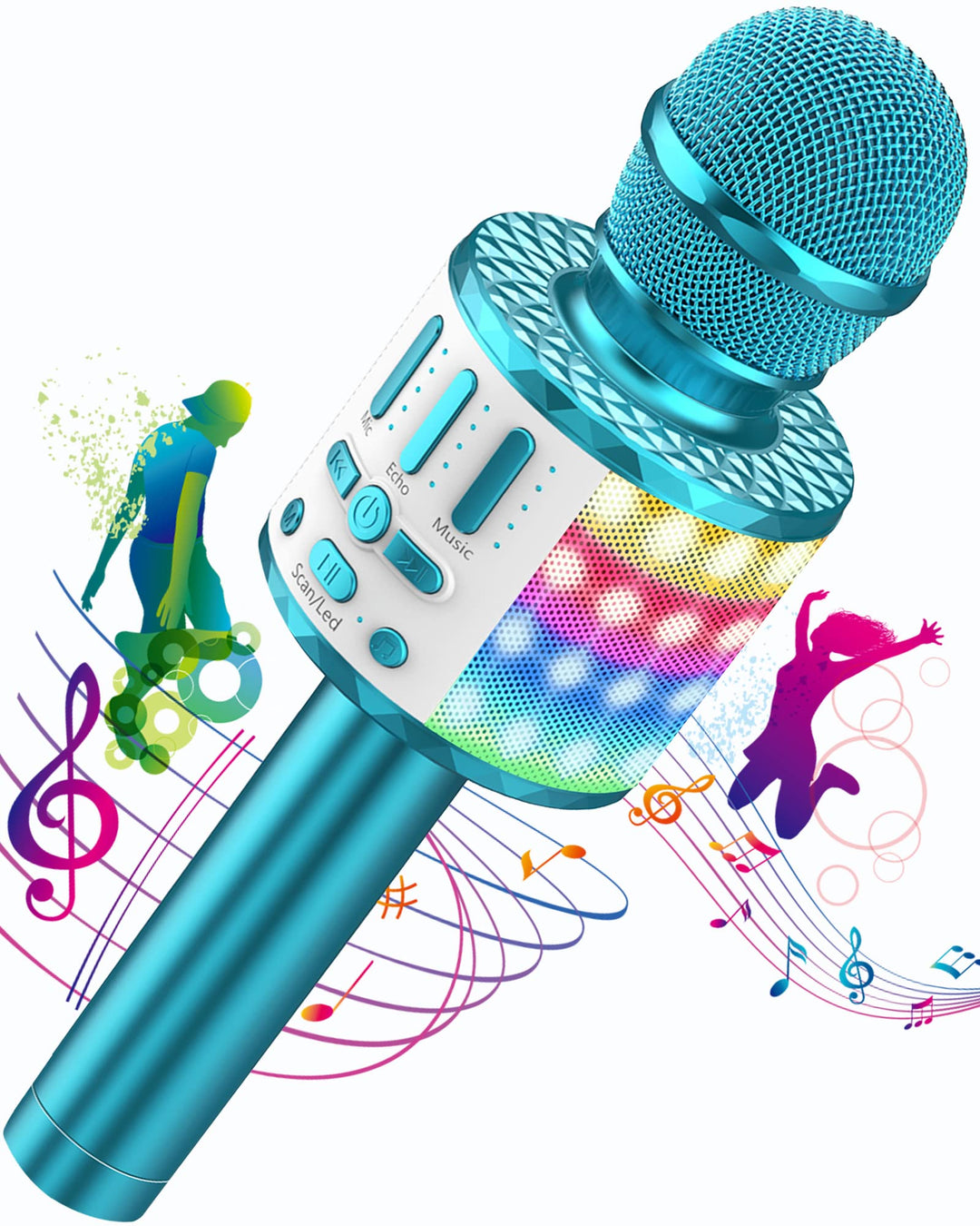 Karaoke Mikrofon, Drahtloses Bluetooth Mikrofon Kinder mit LED, Tragbares Karaoke Maschine zum Singe