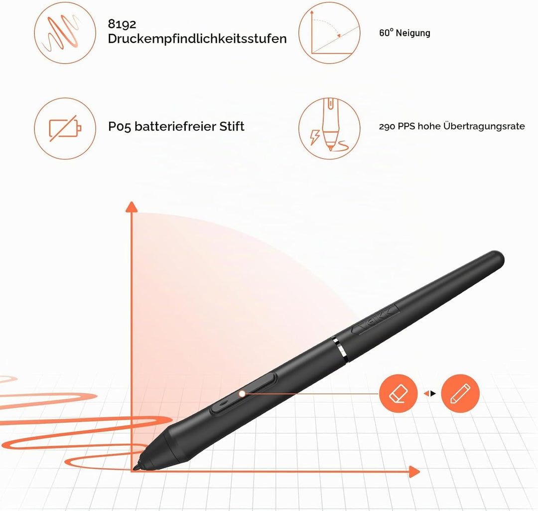 Grafiktablett VEIKK Voila L 10x6 Zoll Zeichentablett mit Drucksensitivem Stift,4 Anpassen Mechanisch