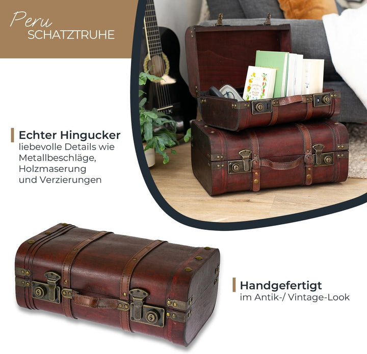 HMF 6412-140 Schatztruhe aus Holz, Vintage Koffer | 40 x 23,5 x 16,5 cm | Gross | Peru M Peru, M Per
