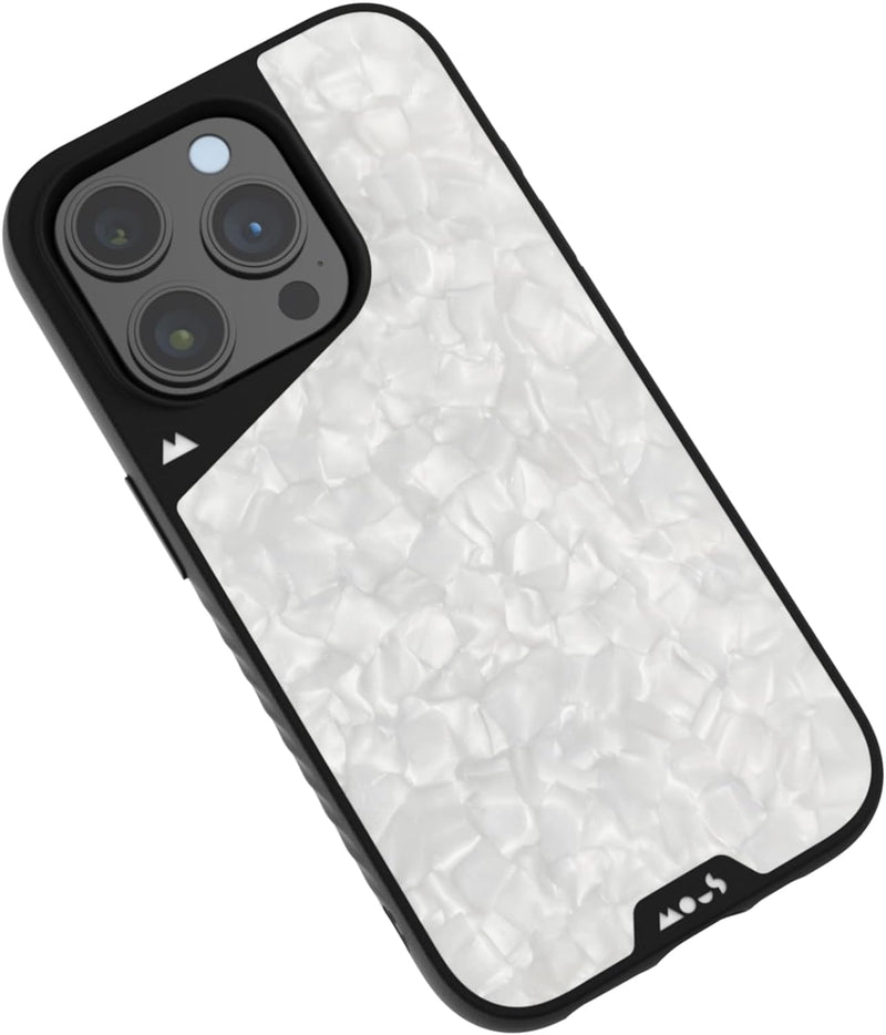 Mous Hülle für iPhone 15 Pro MagSafe Kompatibel Case - Limitless 5.0 - Weisse Acetat - Handyhülle iP