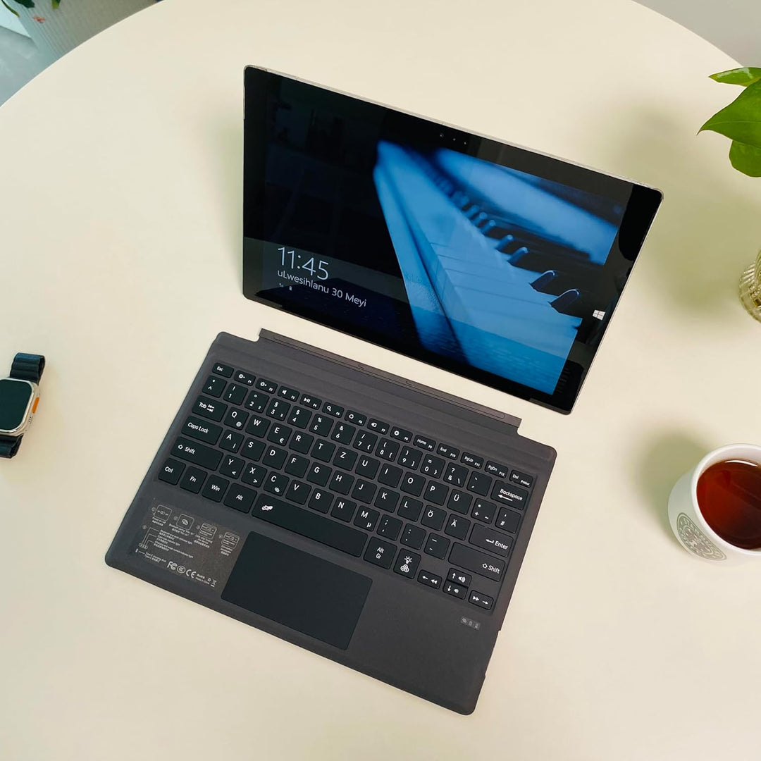 Deutsche QWERTZ Layout Tastatur für Microsoft Surface Pro 7+/7/6/5/4/3, 12.3 Zoll - Ultraflaches, Bl