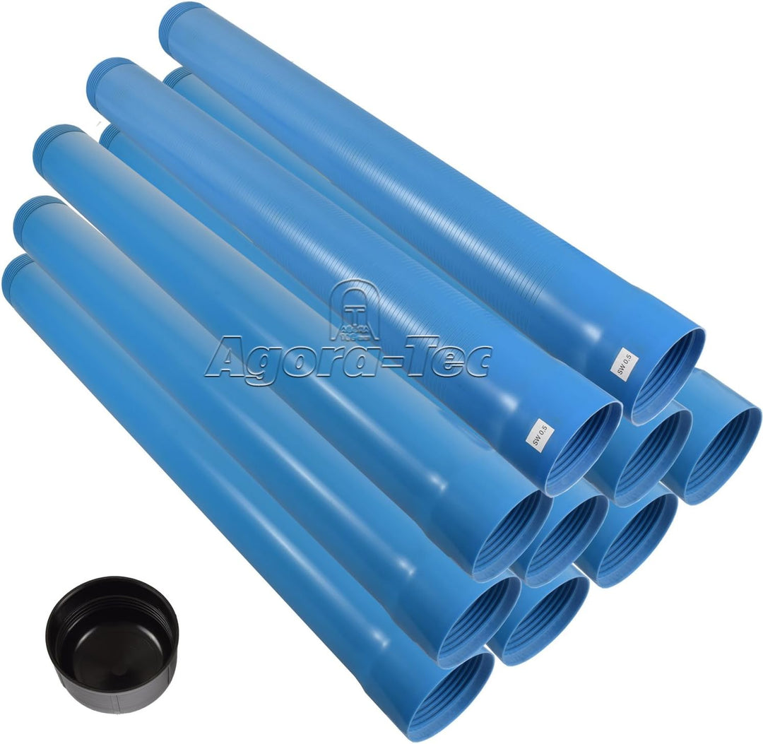 Agora-Tec® 4 Zoll DN 100 Brunnenrohr - Set (10 Meter) mit 8 Meter Vollwandrohr, Endkappe und 2 Meter
