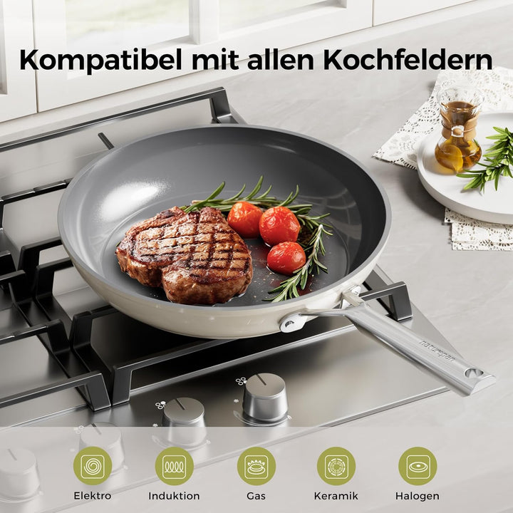 Bratpfanne 28 cm Keramik mit Diamant-Titan-Antihaftbeschichtung, Induktionsgeeignet, PTFE-frei PFOA-