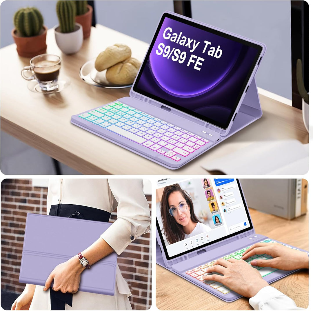 Bettdow für Samsung Galaxy Tab S9 FE+/S9+ 2023 Tastatur Hülle, Lila (Italienisch), Lila