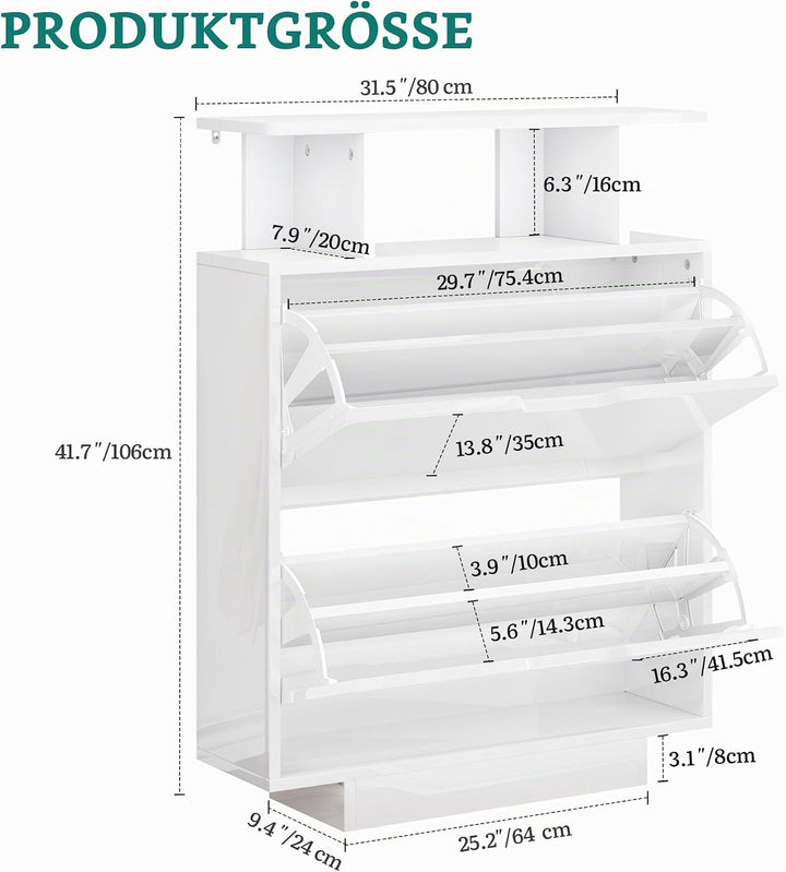 YITAHOME Schuhschrank Schmal Hochglanz, Schuhkipper mit 2 Klappen,80 x 24 x 106 cm Schuhregal schmal