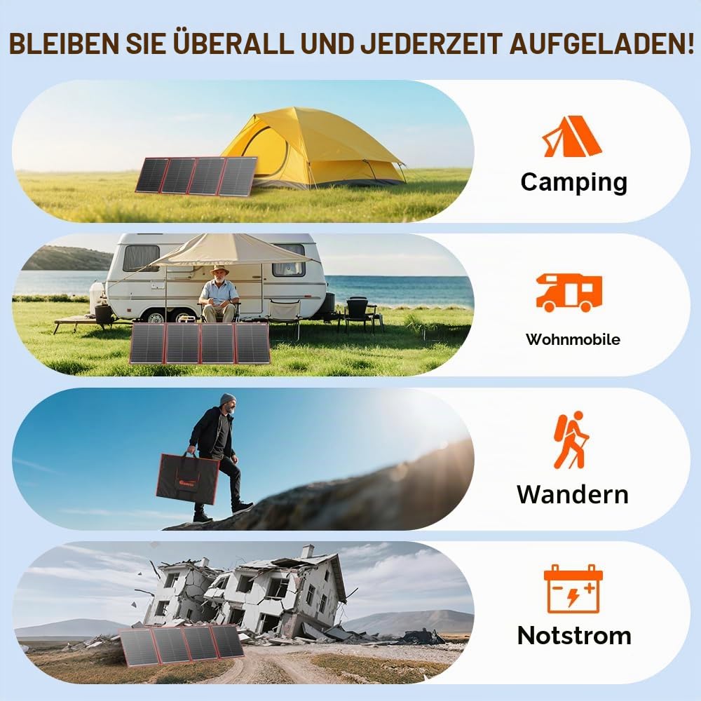 DOKIO 200W 18V Faltbar Solar Panel Kit Monokristallines Mit Solarladeregler Und PV-Kabel (Für 12V Kf