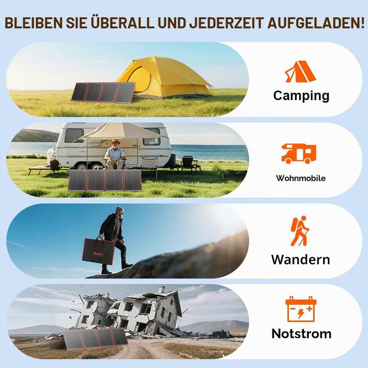 DOKIO 200W 18V Faltbar Solar Panel Kit Monokristallines Mit Solarladeregler Und PV-Kabel (Für 12V Kf