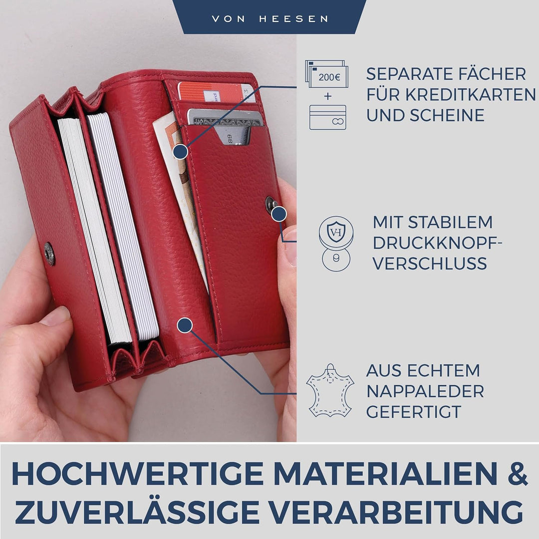 VON HEESEN® Visitenkartenetui Leder mit RFID-Schutz - Platz für 50 Visitenkarten - 6 Fächer - Visite