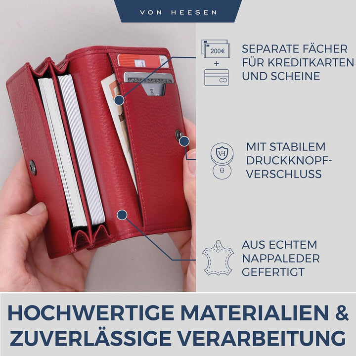 VON HEESEN® Visitenkartenetui Leder mit RFID-Schutz - Platz für 50 Visitenkarten - 6 Fächer - Visite