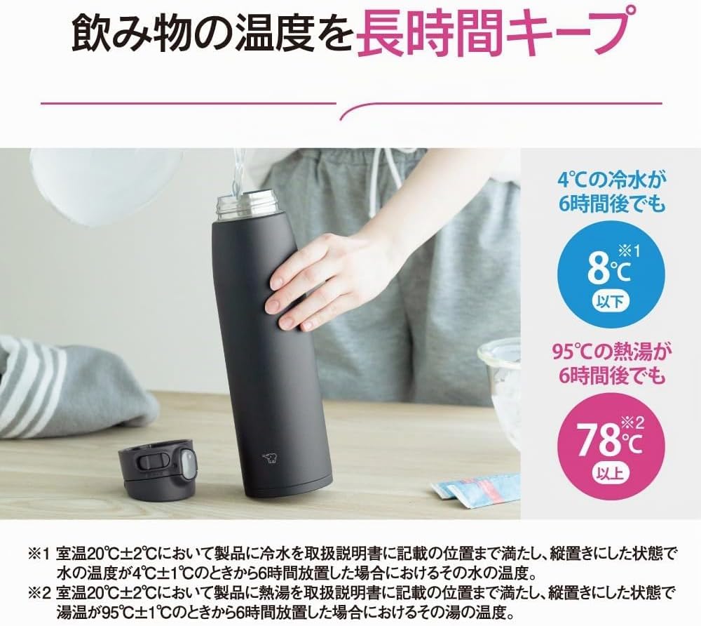 Zojirushi SM-VS95-HM Wasserflasche, One-Touch-Edelstahlbecher, nahtlos, 950 ml, mattgrau 32-Ounce Ma