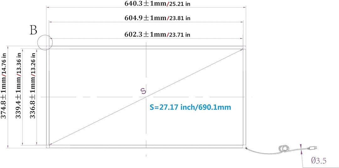Deyowo 27 Zoll Infrarot-Touchscreen-Rahmen, IR-Touchscreen-Overlay, Touchscreen-Panel, Freier Treibe