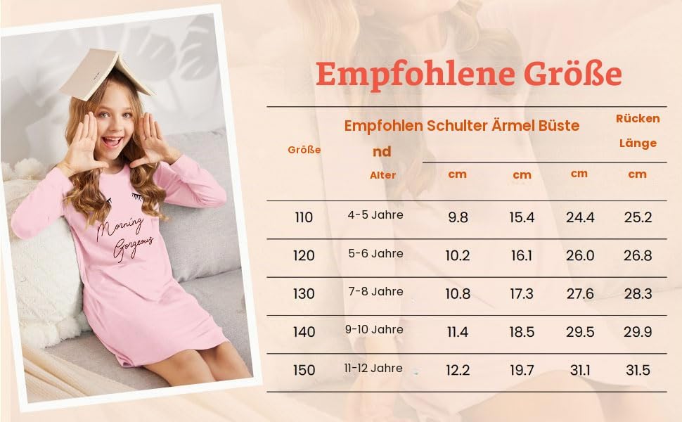 Arshiner Mädchen Nachthemd Langarm Kinder Nachtkleid mit Niedlichen Prints Schlafanzug Kleid Nightdr