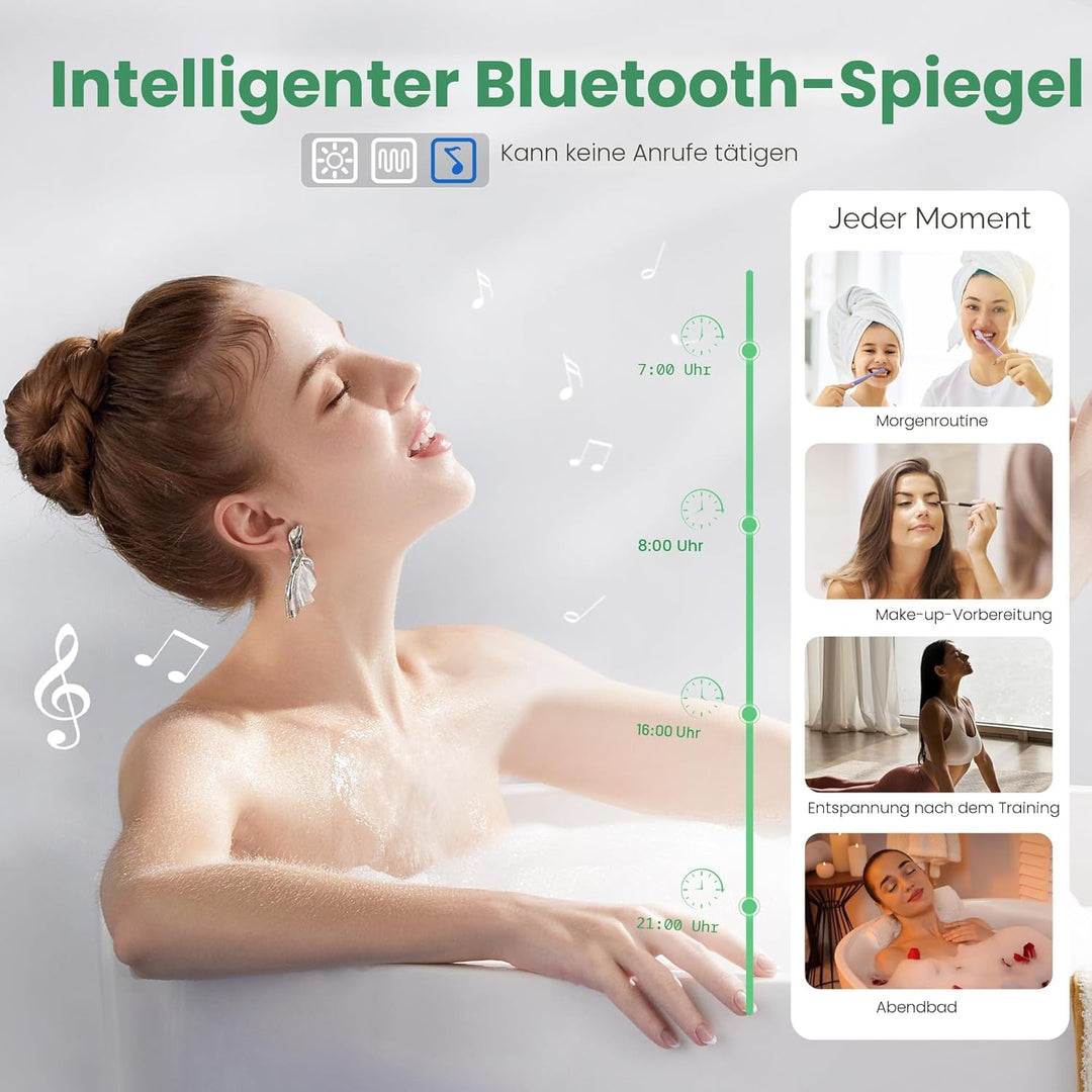 S'bagno Badezimmer-Spiegel-mit-Beleuchtung 80x80cm, LED-Badspiegel-mit-Beleuchtung, Bluetooth, Entfo