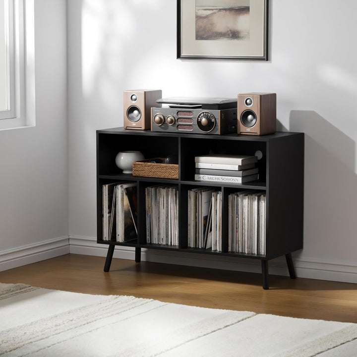 Plattenspieler-Ständer mit Schallplattenaufbewahrung, Vinyl-Plattenregal mit Präsentationsfläche, Sc