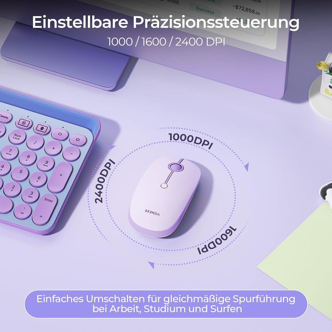 seenda MOU001 Bluetooth Maus, USB + Dual-Bluetooth 3 Geräte Verbindung, Maus Kabellos mit 3 DPI-Stuf