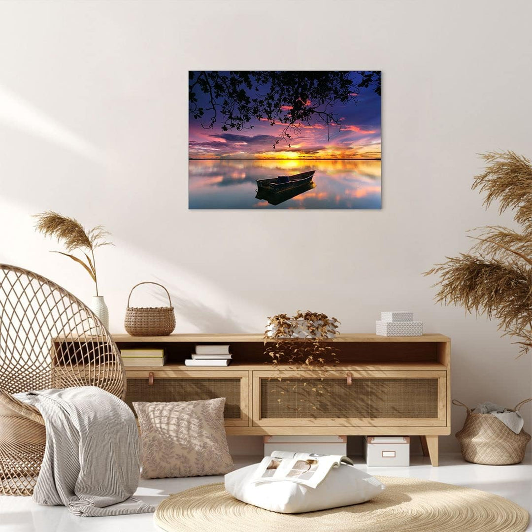 Bilder auf Leinwand Boot Sonnenuntergang See Himmel Leinwandbild 70x50cm Wandbilder Dekoration Wohnz