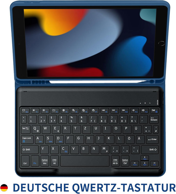 EasyAcc Tastatur Hülle Kompatibel mit iPad 10.2 Zoll 9. / 8. und 7 Generation mit Schutzfolie, [QWER