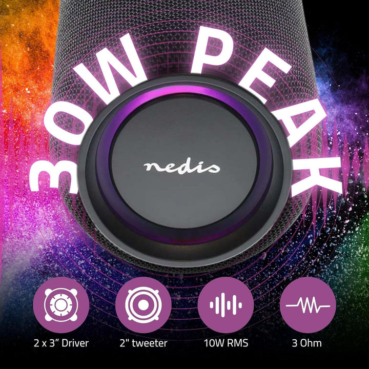Nedis Bluetooth-Lautsprecher - max. Batteriespielzeit: 4 Std - Handgerät - 30 W - Stereo - Eingebaut