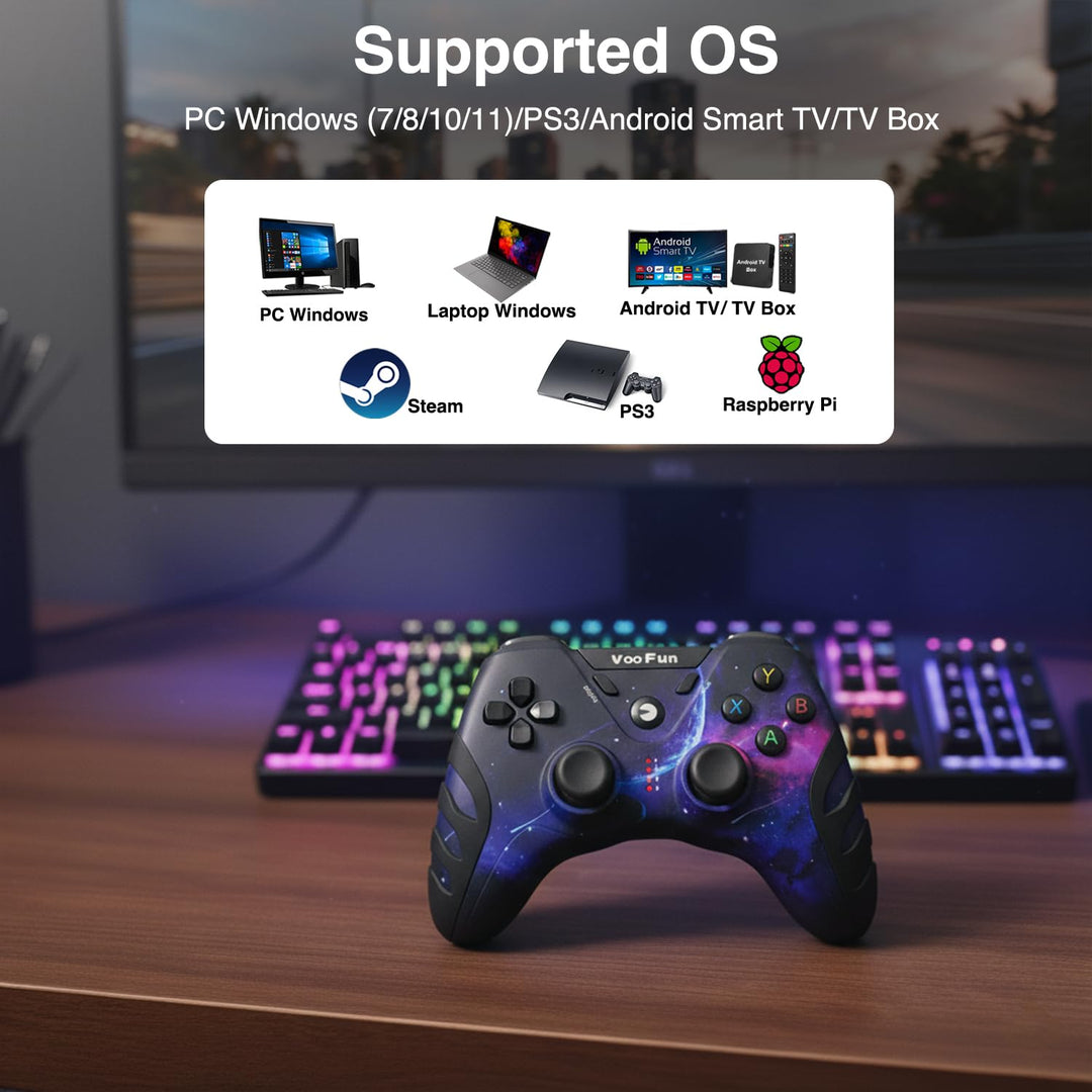 VooFun PC Controller Wireless, Gamepad für PC PS3 Controller mit Dual-Vibration, 2.4g Wireless Gamin