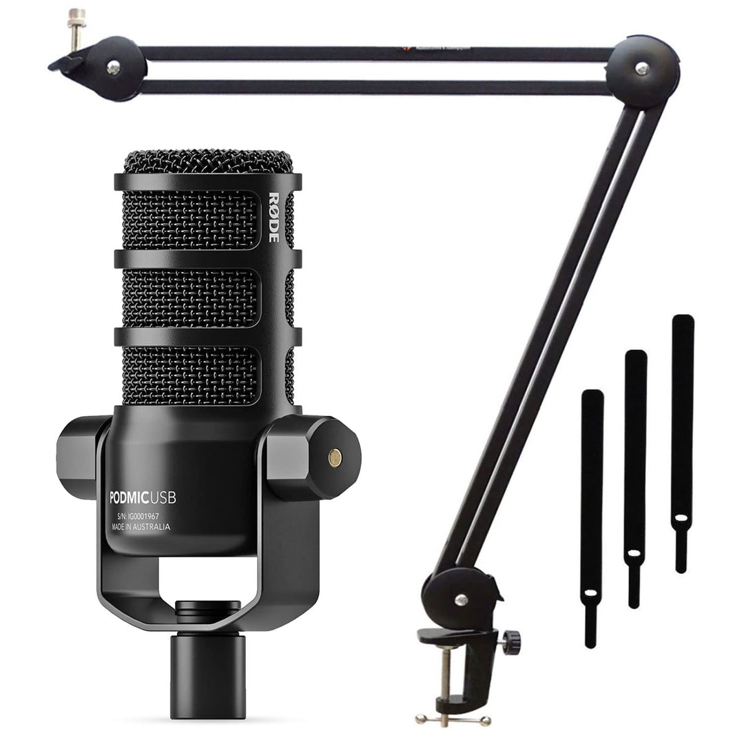 Rode Podmic USB XLR Sprecher-Mikrofon + keepdrum MS138 Gelenkarm Stativ Schwarz Podmic USB Schwarz,