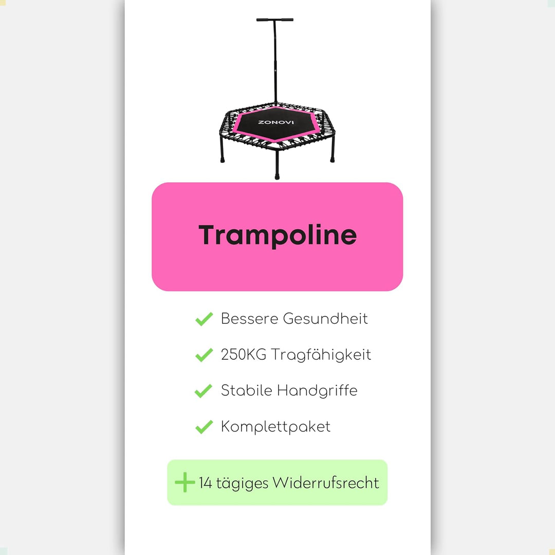 Fitness-Trampolin - 250 Kilo - Mini Trampolin - Schwarz - Pink - 106 cm - 42 Zoll
