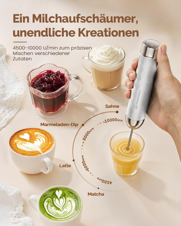Maestri House Milchaufschäumer Mit Stufenloser Geschwindigkeitsregelung, Usb Aufladbar Milchaufschäu