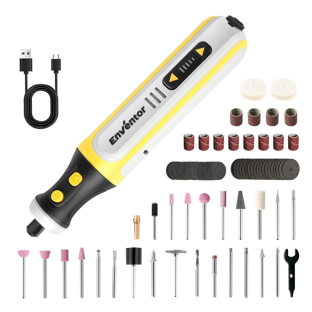 ENVENTOR Mini Multifunktionswerkzeug Akku, 8V Rotationswerkzeug mit 80 Zubehör, 5000-28000RPM, 5 Ein