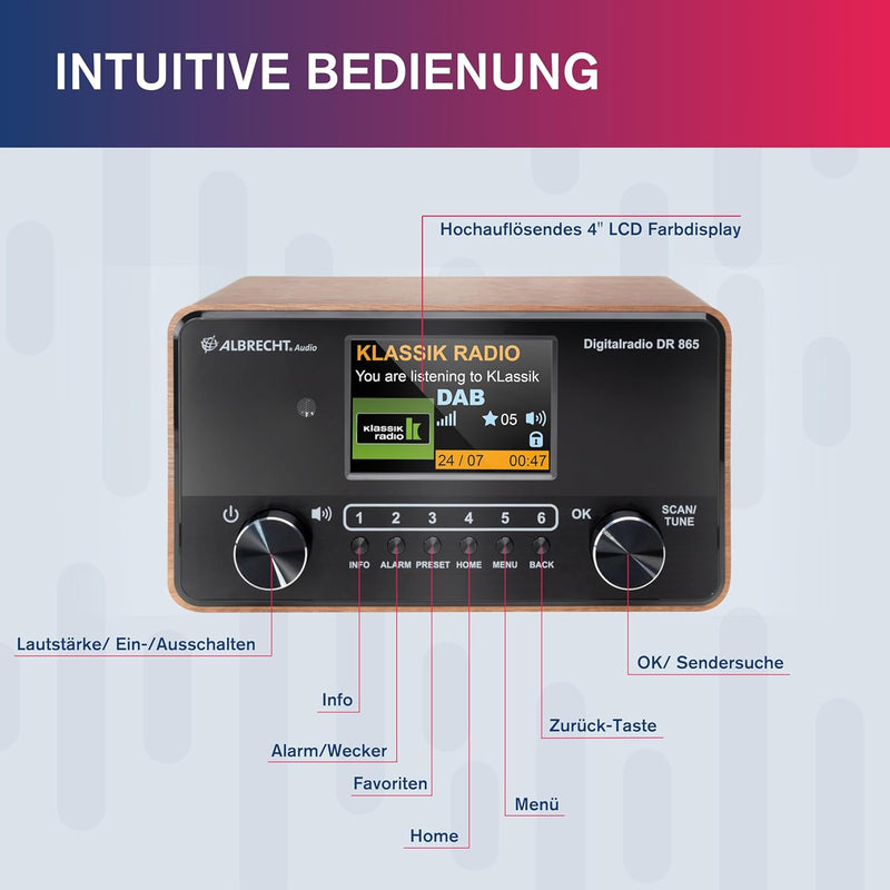 ALBRECHT DR 865 Seniorenradio mit gut lesbarem 4" Farbdisplay, brillantem Klang, seniorengerechter B