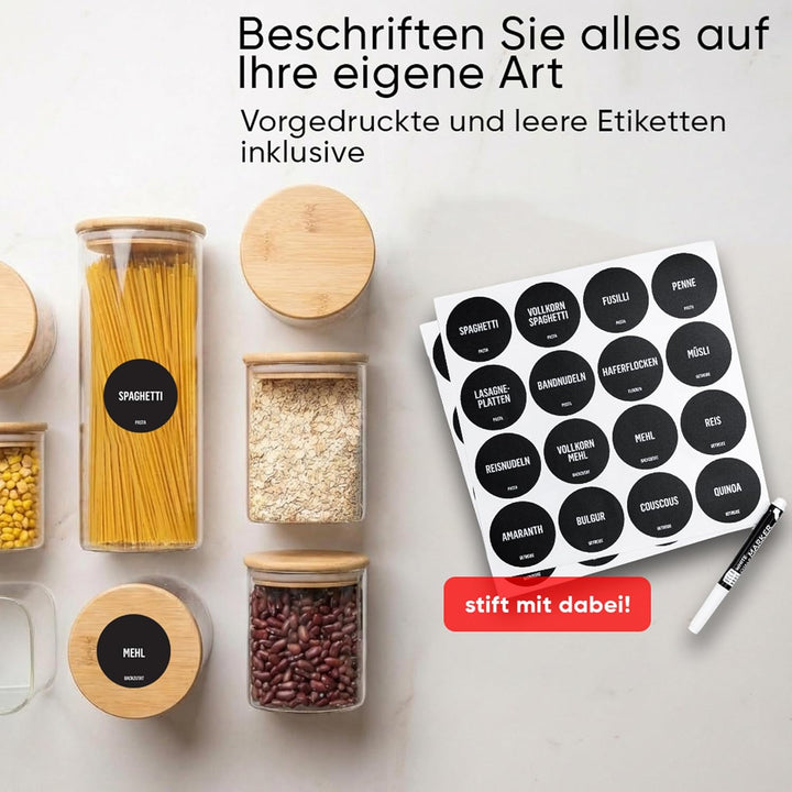 Deco haus Vorratsgläser mit Deckel 4er set, Vorratsdosen Glas Luftdicht - Glas Vorratsdosen mit Deck