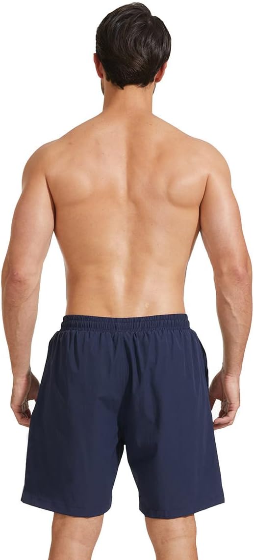 JustSun Sporthose Herren kurz Schnelltrocknend Badehose mit Reissverschlusstasche M Dunkelblau, M Du