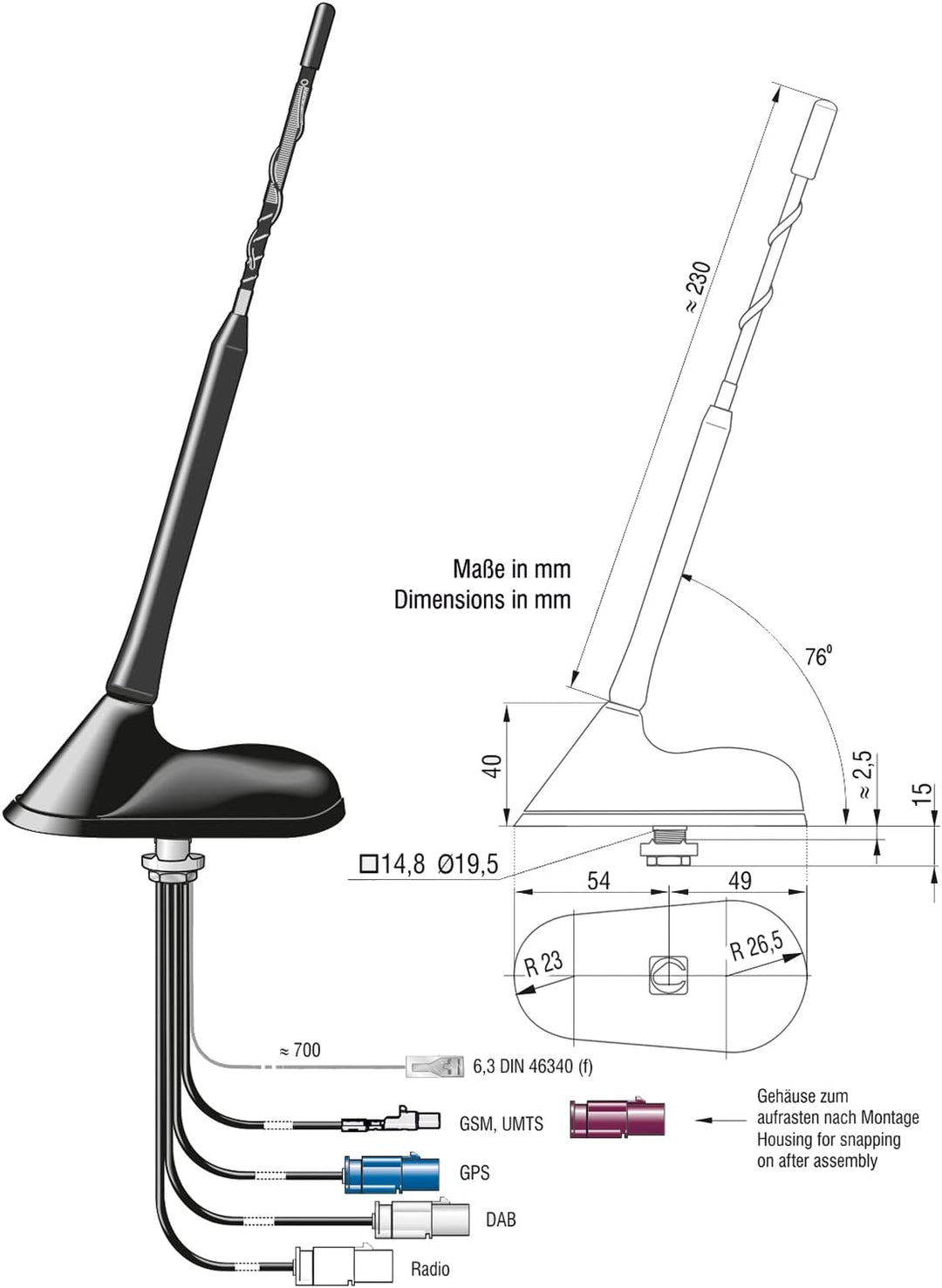 ATTB 3766.01 Dachantenne (AM/FM, DAB+, GSM, UMTS, GPS), Antennentechnik Bad Blankenburg, DAB Antenne