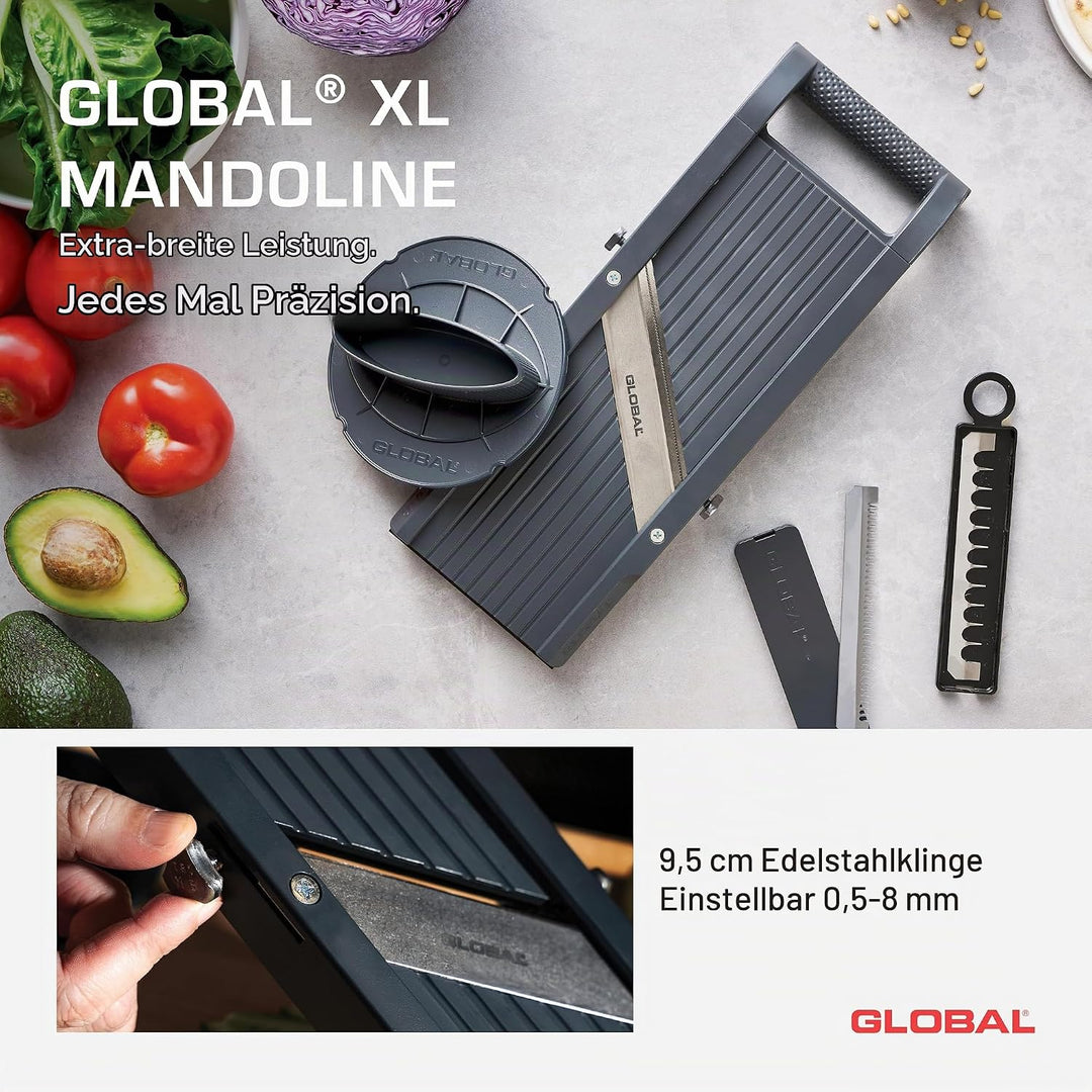 GLOBAL Mandoline GSL-95/BC – Premium Gemüsehobel 95 mm | Mit 3 Julienne-Klingen &amp; Fingerschutz | Stu