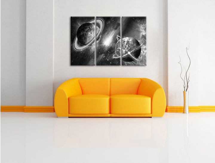 Pixxprint Ausgleich im Weltall Kunst B&W 3-Teiler Leinwandbild 120x80 Bild auf Leinwand